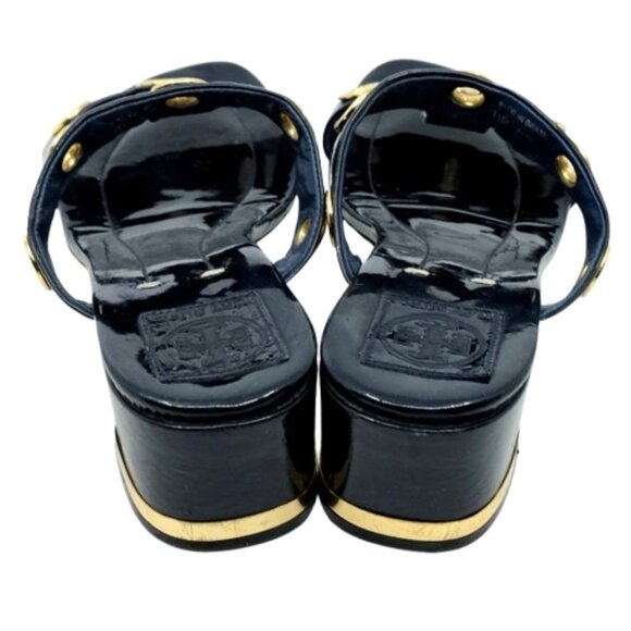 TORY BURCH~Kathryn Grommet~BLUE PATENT LEATHER MID HEIGHT BLOCK HEEL SHOES SZ 11 - Picture 5 of 8